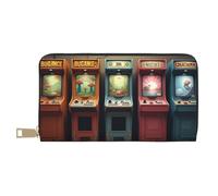 TZTTZT Retro Colorful Arcade Machines Print Wallet Women, Leather Bifold Multi Card Wallet, Long Purse Women's Wallets