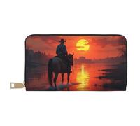 TZTTZT Retro Red Cowboy Sunset-A Print Wallet Women, Leather Bifold Multi Card Wallet, Long Purse Women's Wallets