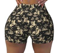 TZTTZT Retro Western Cowboy Print Biker Shorts Women, Running Shorts for Women Athletic Yoga Gym Workout Black