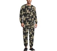 TZTTZT Retro Western Cowboy Print Mens Pajamas Set, Soft Loungewear Pjs Sets Long Sleeve Men's Sleepwear with Pockets, Multicolor, XXL