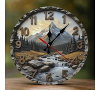 TZTTZT River and Mountain View Print Clock for Living Room Decor, Wall Clocks Battery Operated Silent Non Ticking 10 Inch, 2D Printing Decorative Modern Wall Clock for Bedroom Kitchen Office
