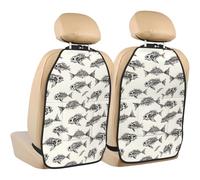 TZTTZT Skeleton Fish Fossil Print Kick Mats Back Seat Protector 2 Pack, X-Large Kick Mats Protect from Dirt, Mud, Car Back Seat Cover Protector with 3 Organizers, Car Accessories