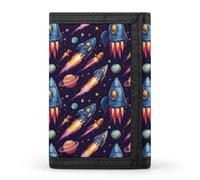 TZTTZT Space Cartoon Spaceship Print Wallet for Men, 8 Credit Card Holder Slim Minimalist Front Pocket Small Mens Bifold Wallets