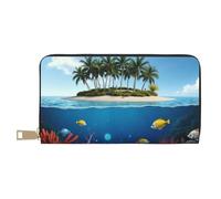 TZTTZT Tropical Blue Island Scene Print Wallet Women, Leather Bifold Multi Card Wallet, Long Purse Women's Wallets