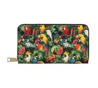 TZTTZT Tropical Colorful Parrots Print Wallet Women, Leather Bifold Multi Card Wallet, Long Purse Women's Wallets