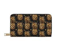 TZTTZT Tropical Golden Pineapple Print Wallet Women, Leather Bifold Multi Card Wallet, Long Purse Women's Wallets