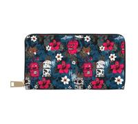 TZTTZT Tropical Retro Robots Print Wallet Women, Leather Bifold Multi Card Wallet, Long Purse Women's Wallets