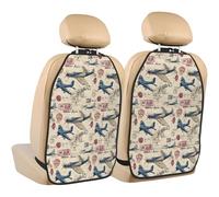 TZTTZT Vintage Fighter Print Kick Mats Back Seat Protector 2 Pack, X-Large Kick Mats Protect from Dirt, Mud, Car Back Seat Cover Protector with 3 Organizers, Car Accessories