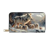 TZTTZT Wolf Family Winter Wonderland Wallet Women, Leather Bifold Multi Card Wallet, Women's Wallets Long Purse