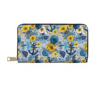TZTTZT Yellow Daisy Anchor Print Wallet Women, Leather Bifold Multi Card Wallet, Long Purse Women's Wallets