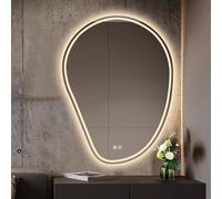 TZUFA Bathroom Mirror With LED Lights 50x67cm/60x80cm Asymmetrical Makeup Mirror Wall Mounted, 3 Colors Dimmable Light, Anti-Fog(60x80cm/23.6x31.5in)