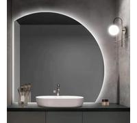 TZUFA Semi-circle Frameless Led Bathroom Mirror, Illuminated Wall Mounted Vanity Mirror With Led Lights, Decorative Mirror, Half Moon LED Wall Mirror, 3 Colors Light(Left Cut,90cm/35.4in)