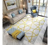 Tzvpsu Living room rugs Grey white marble texture yellow stripe design washable rug girls for bedroom 80x160cm