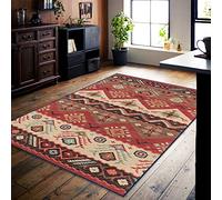 Tzvpsu Modern rugs for living room Red brown blue retro geometric floral pattern gaming accessories bedroom decor 200x300cm