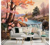 Tzxztt 3D Wallpaper Beautiful Spring Scenery Waterfalls Rivers Pink Cherry | Premium Textured Silk Fabric Perfect for Decorating Living Rooms Bedrooms Studies Offices Dining Rooms TV Walls-430cm×300cm