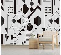 Tzxztt Abstract Art Minimalist Black and White Geometric Modern 3D Wallpaper Premium Textured Silk Neutral Tones Material Ideal for Living Room Bedroom-350cm×256cm
