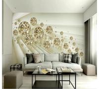 Tzxztt Abstract Art Spatial Extension Geometric Golden Sphere Modern 3D Wallpaper Premium Textured Silk Neutral Tones Material Ideal for Living Room Bedroom-400cm×280cm