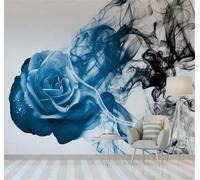 Tzxztt Abstract Blue Flowers Black Smoke Modern 3D Wallpaper Premium Textured Silk Neutral Tones Material Ideal for Living Room Bedroom-400cm×280cm