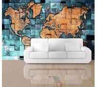Tzxztt Abstract Blue Geometric Vintage World Map Modern 3D Wallpaper Premium Textured Silk Neutral Tones Material Ideal for Living Room Bedroom-430cm×300cm