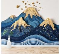 Tzxztt Abstract Blue Gold Mountains Flowing Waves A Starry Sky Modern 3D Wallpaper Premium Textured Silk Neutral Tones Material Ideal for Living Room Bedroom-200cm×140cm