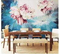 Tzxztt Abstract Blue Vintage Pink Lotus Modern 3D Wallpaper Premium Textured Silk Neutral Tones Material Ideal for Living Room Bedroom-350cm×256cm