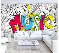 Tzxztt Abstract Cartoon Colourful Graffiti Music Modern 3D Wallpaper Premium Textured Silk Neutral Tones Material Ideal for Living Room Bedroom-350cm×256cm