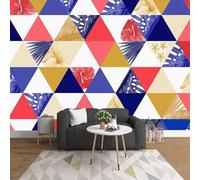 Tzxztt Abstract Colourful Geometric Botanical Floral Modern 3D Wallpaper Premium Textured Silk Neutral Tones Material Ideal for Living Room Bedroom-400cm×280cm