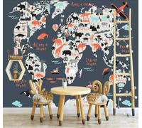 Tzxztt Abstract Creative Animal Aircraft World Map Modern 3D Wallpaper Premium Textured Silk Neutral Tones Material Ideal for Living Room Bedroom-350cm×256cm