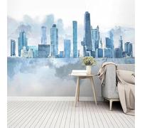 Tzxztt Abstract Creative Blue City Architecture Modern 3D Wallpaper Premium Textured Silk Neutral Tones Material Ideal for Living Room Bedroom-430cm×300cm