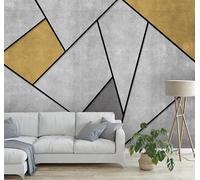 Tzxztt Abstract Creative Grey Gold Geometric Modern 3D Wallpaper Premium Textured Silk Neutral Tones Material Ideal for Living Room Bedroom-400cm×280cm