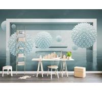 Tzxztt Abstract Geometric Architecture River Sphere Modern 3D Wallpaper Premium Textured Silk Neutral Tones Material Ideal for Living Room Bedroom-300cm×210cm