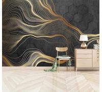 Tzxztt Abstract Geometric Gold Lines Art Modern 3D Wallpaper Premium Textured Silk Neutral Tones Material Ideal for Living Room Bedroom-300cm×210cm