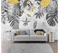 Tzxztt Abstract Gold Leaf Hand Painted Black Leaves Modern 3D Wallpaper Premium Textured Silk Neutral Tones Material Ideal for Living Room Bedroom-150cm×105cm