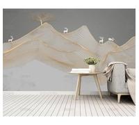 Tzxztt Abstract Gold Lines Mountain Peaks Trees Elk Modern 3D Wallpaper Premium Textured Silk Neutral Tones Material Ideal for Living Room Bedroom-200cm×140cm