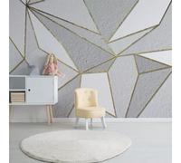 Tzxztt Abstract Grey Geometric Gold Lines Modern 3D Wallpaper Premium Textured Silk Neutral Tones Material Ideal for Living Room Bedroom-150cm×105cm