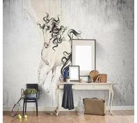 Tzxztt Abstract Hand Drawn Concrete Ink Wash Horse Modern 3D Wallpaper Premium Textured Silk Neutral Tones Material Ideal for Living Room Bedroom-350cm×256cm