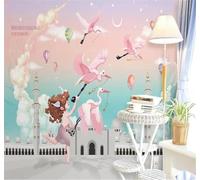 Tzxztt Abstract Hand Drawn Flamingos Angels Castles Modern 3D Wallpaper Premium Textured Silk Neutral Tones Material Ideal for Living Room Bedroom-300cm×210cm