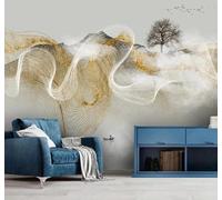 Tzxztt Abstract Hand Drawn Lines Landscape Scenery Modern 3D Wallpaper Premium Textured Silk Neutral Tones Material Ideal for Living Room Bedroom-300cm×210cm