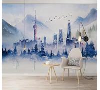 Tzxztt Abstract Ink Wash Mountain Peaks Architecture Forest Modern 3D Wallpaper Premium Textured Silk Neutral Tones Material Ideal for Living Room Bedroom-200cm×140cm