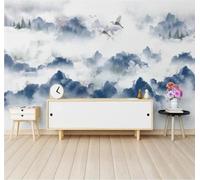 Tzxztt Abstract Ink Wash Mountain Peaks Forest Birds in Flight Modern 3D Wallpaper Premium Textured Silk Neutral Tones Material Ideal for Living Room Bedroom-430cm×300cm