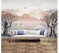 Tzxztt Abstract Landscapes Trees Elk Birds Modern 3D Wallpaper Premium Textured Silk Neutral Tones Material Ideal for Living Room Bedroom-350cm×256cm