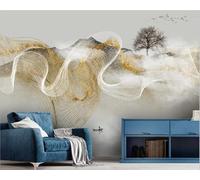 Tzxztt Abstract Lines Landscape Trees Elk Modern 3D Wallpaper Premium Textured Silk Neutral Tones Material Ideal for Living Room Bedroom-350cm×256cm