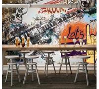 Tzxztt Abstract Street Graffiti Guitar Art Individuality Modern 3D Wallpaper Premium Textured Silk Neutral Tones Material Ideal for Living Room Bedroom-200cm×140cm