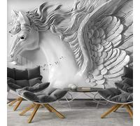 Tzxztt Abstract Three Dimensional Bas Relief Plaster Galloping Horse Wings Modern 3D Wallpaper Premium Textured Silk Neutral Tones Material Ideal for Living Room Bedroom-250cm×170cm