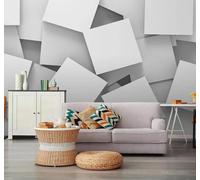 Tzxztt Abstract Three Dimensional Grey Square Grid Modern 3D Wallpaper Premium Textured Silk Neutral Tones Material Ideal for Living Room Bedroom-300cm×210cm