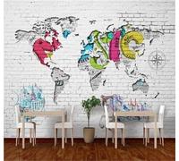 Tzxztt Abstract World Map Graffiti Brick Wall Modern 3D Wallpaper Premium Textured Silk Neutral Tones Material Ideal for Living Room Bedroom-200cm×140cm