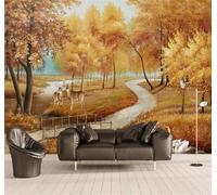 Tzxztt Autumn Forest Elk Swan River Modern 3D Wallpaper Premium Textured Silk Neutral Tones Material Ideal for Living Room Bedroom-200cm×140cm