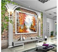 Tzxztt Beautiful Autumn White Window Roman Columns Brick Wall Modern 3D Wallpaper Premium Textured Silk Neutral Tones Material Ideal for Living Room Bedroom-300cm×210cm