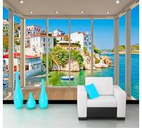 Tzxztt Beautiful Balcony Spatial Extension View from The Window Modern 3D Wallpaper Premium Textured Silk Neutral Tones Material Ideal for Living Room Bedroom-430cm×300cm