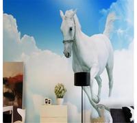 Tzxztt Beautiful Blue Clouds White Clouds Flying White Horse Minimalist Modern 3D Wallpaper Premium Textured Silk Neutral Tones Material Ideal for Living Room Bedroom-150cm×105cm